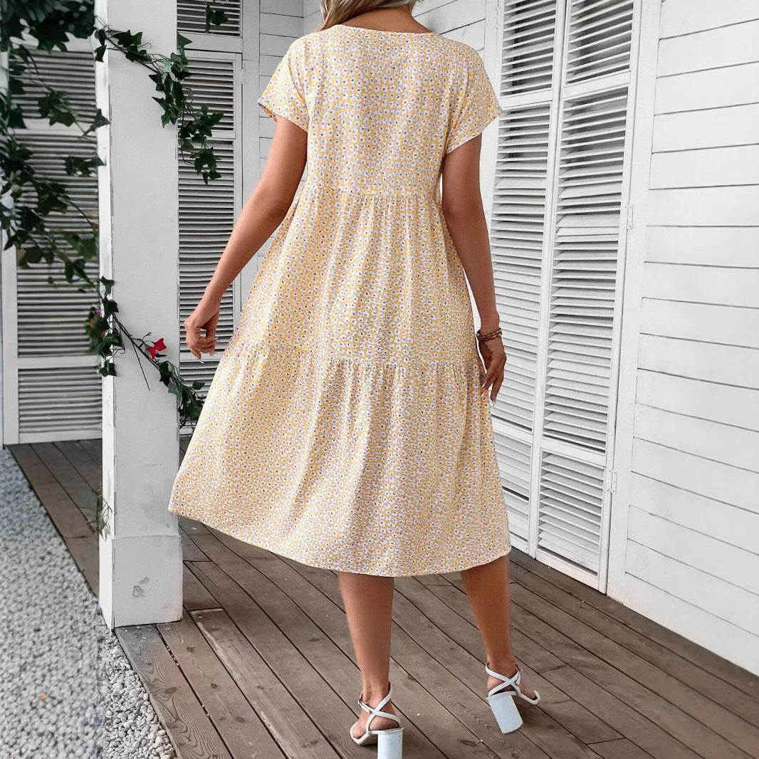 Dame Fritids Blommeskjorte Midi Kjole Stilla