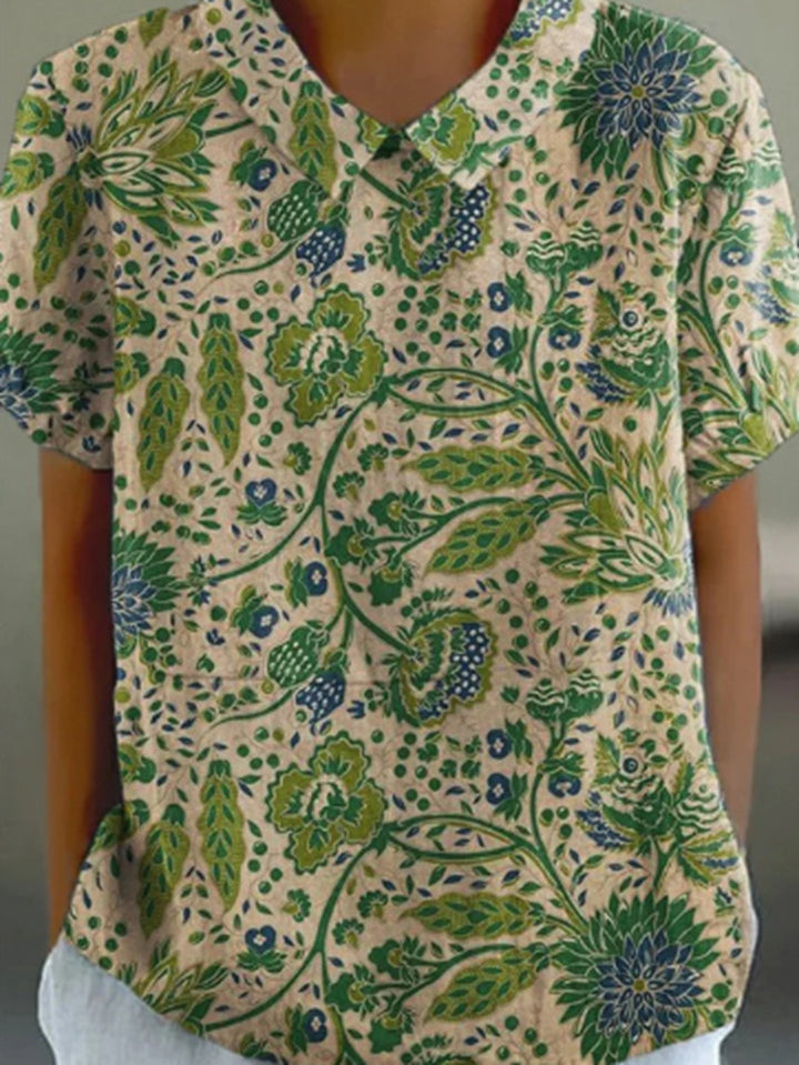 Dame kortærmet bluse med kunstnerisk blomsterprint Stilla