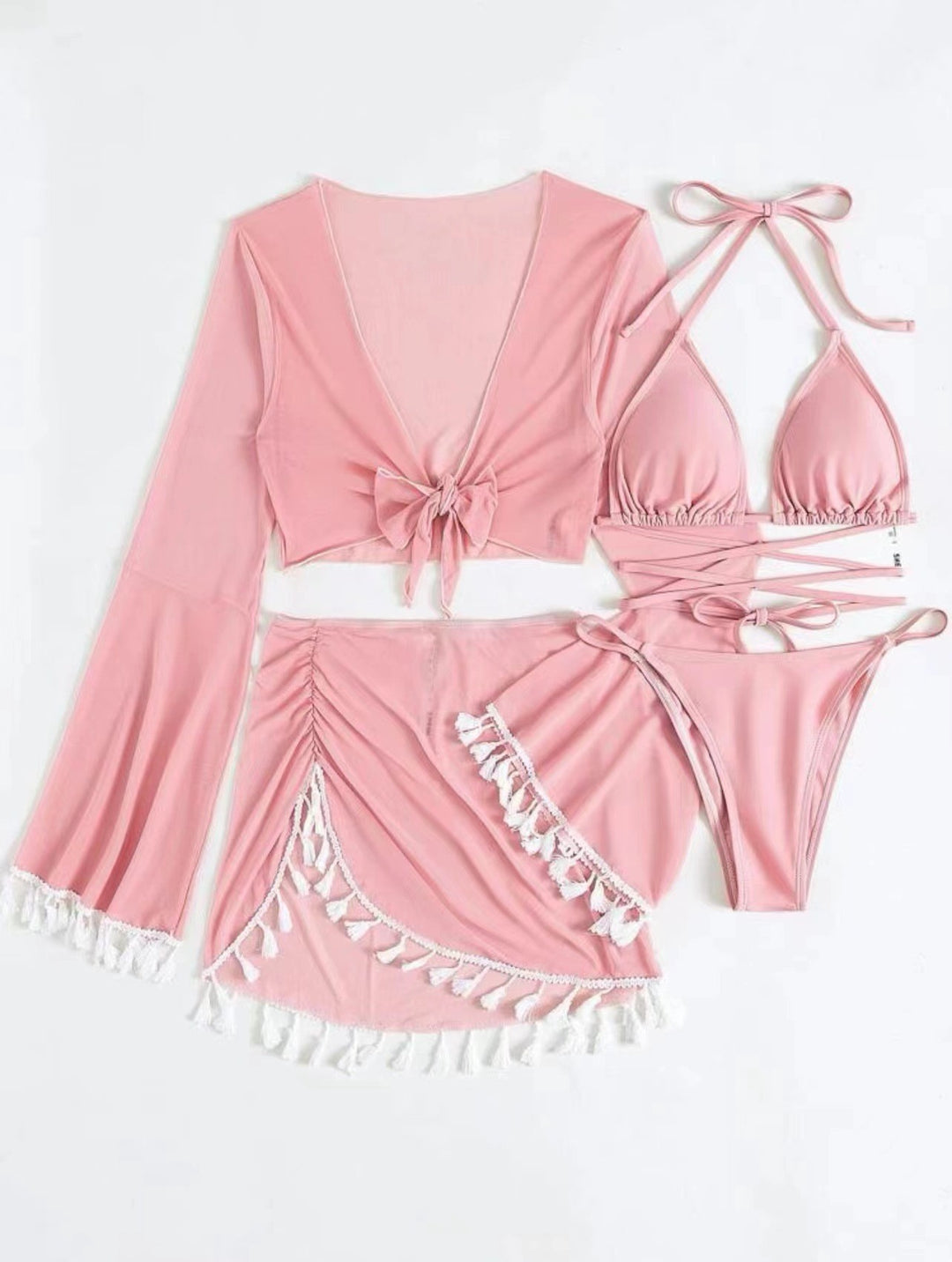Dame bikini-sæt med moderigtig overjakke og detaljeelskende flæsedesign Stilla
