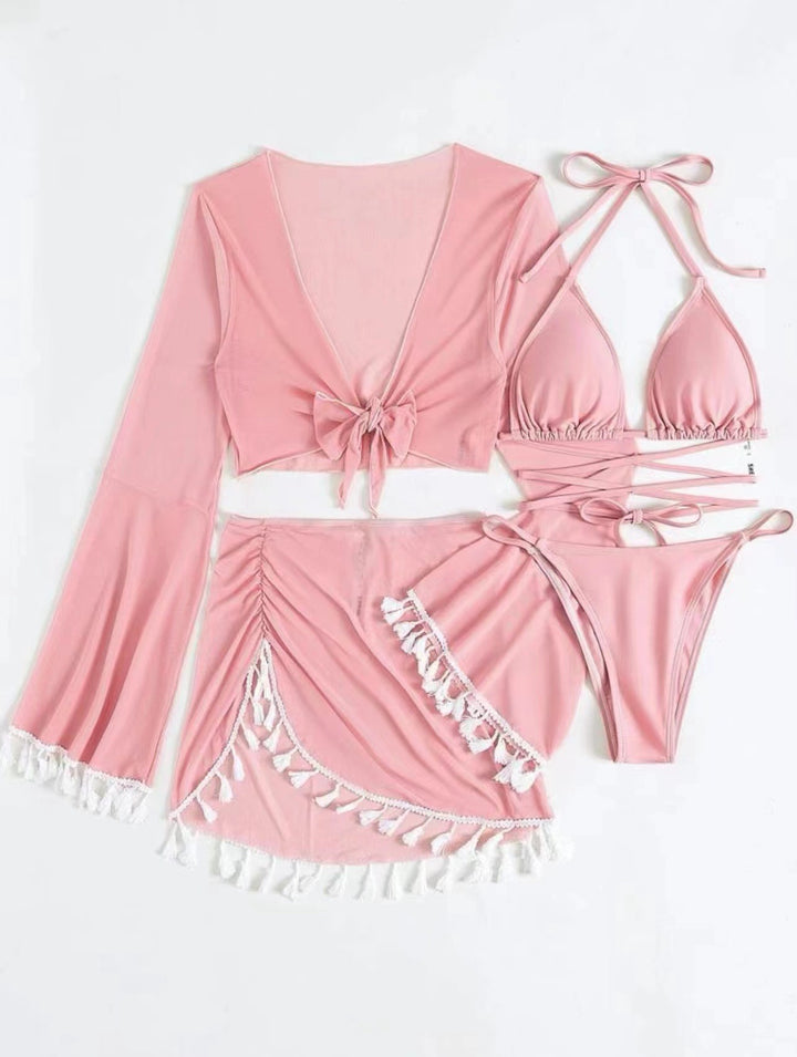 Dame bikini-sæt med moderigtig overjakke og detaljeelskende flæsedesign Stilla