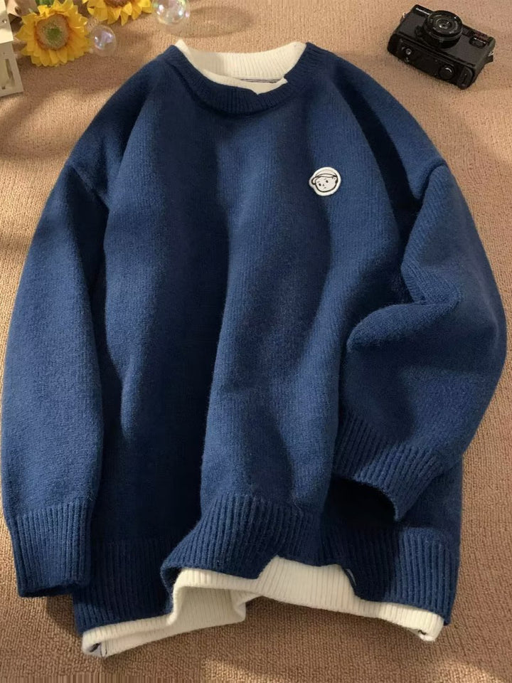 Dame afslappet sweater med specielle kontrastdetaljer Stilla