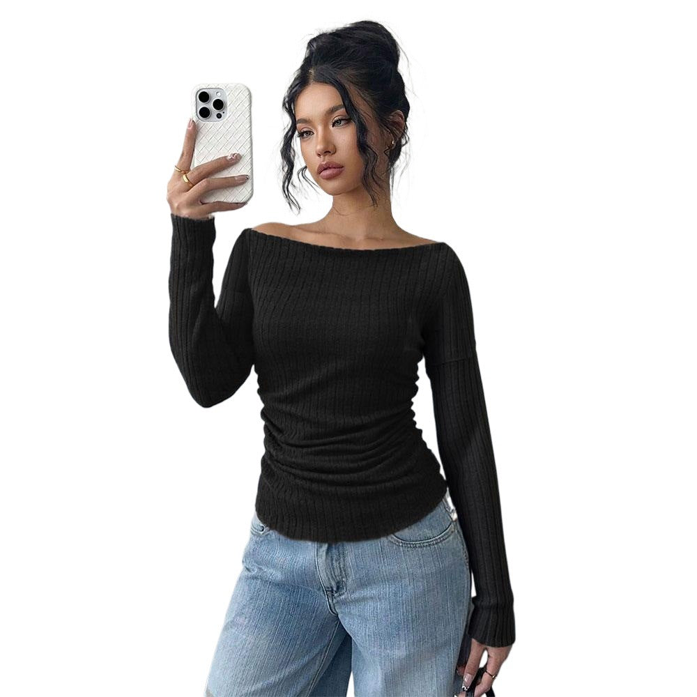 Kvinders langærmet skjorte med off-the-shoulder pasform og elegant samling Stilla