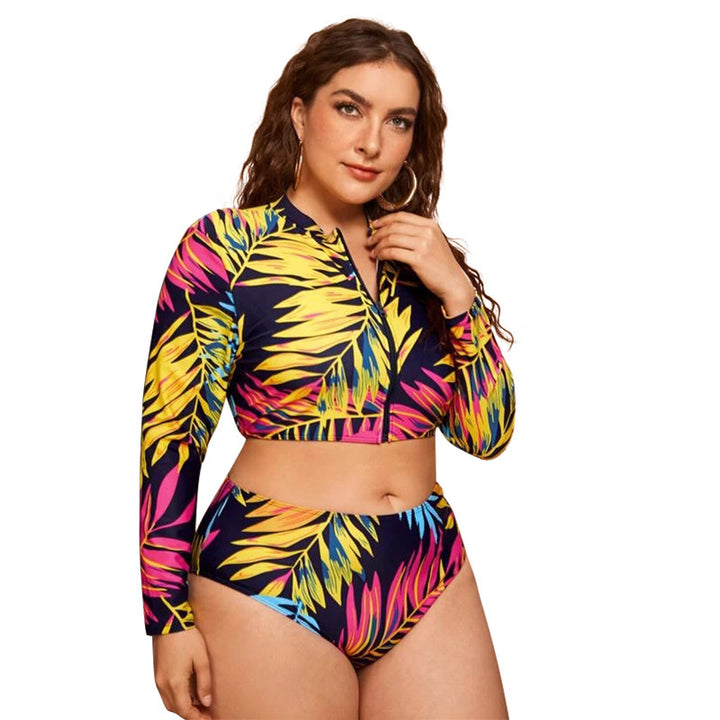 Dame Surf-Bikini-Sæt med langærmet top og farverigt palmeprint Skovae