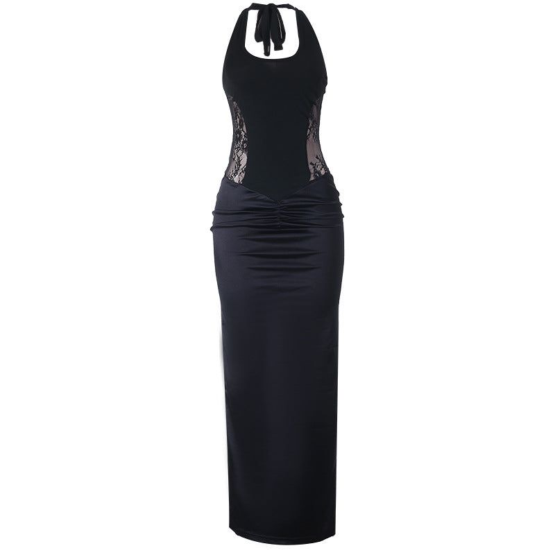 Kvinders Elegante Maxi Kjole med Fint Blonde Top og Flodende Nederdel Skovae