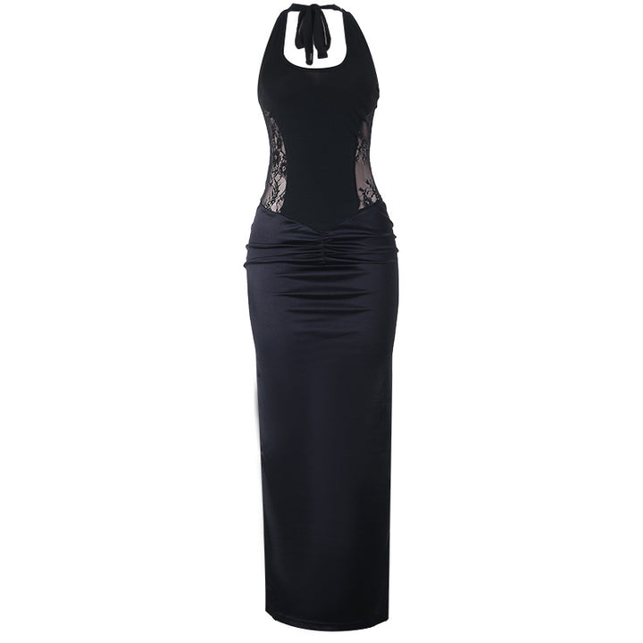 Kvinders Elegante Maxi Kjole med Fint Blonde Top og Flodende Nederdel Skovae