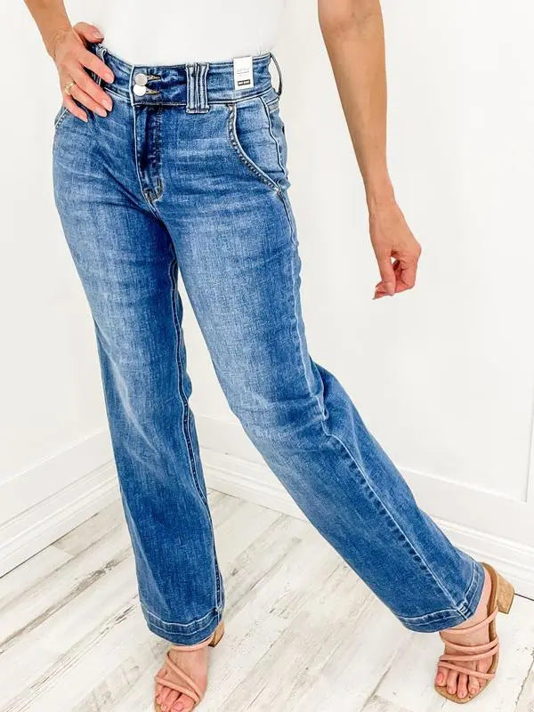 Kvindernes brede højtaljede jeans med komfortabel pasform Stilla
