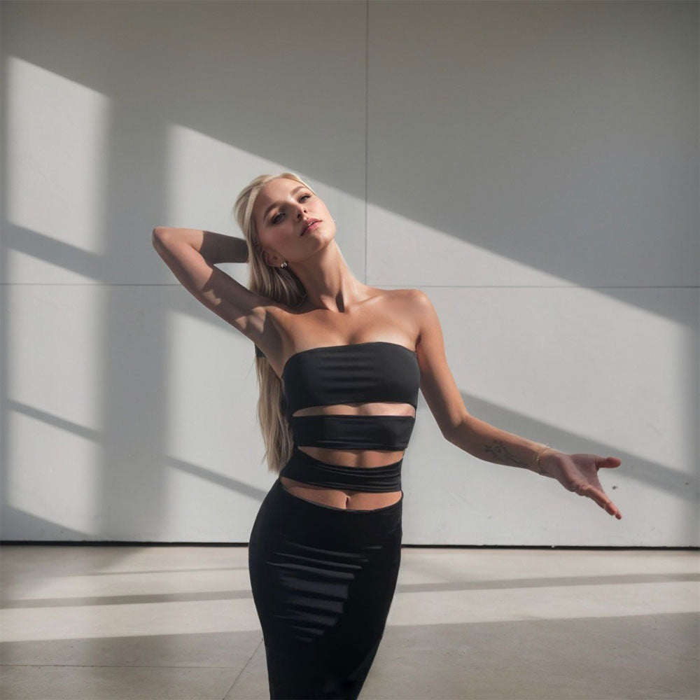 Kvinders bodycon kjole med bandeau udskæring og praktiske udskæringsdetaljer Stilla