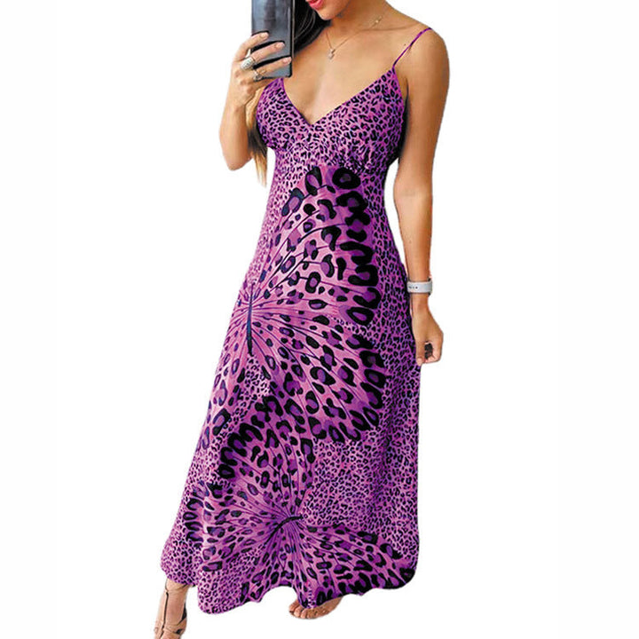 Stilla | Leopard-print-sommerfugl-mønster-v-udskæring-ærmeløs-basis-kjole