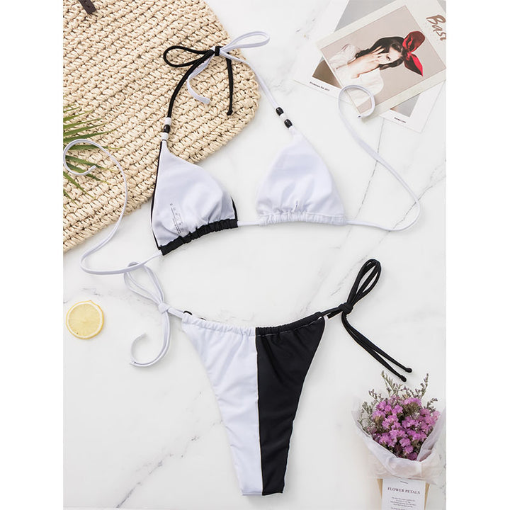 Dame Triangel-Bikini med justerbar snøring og moderne farveblokdesign Stilla