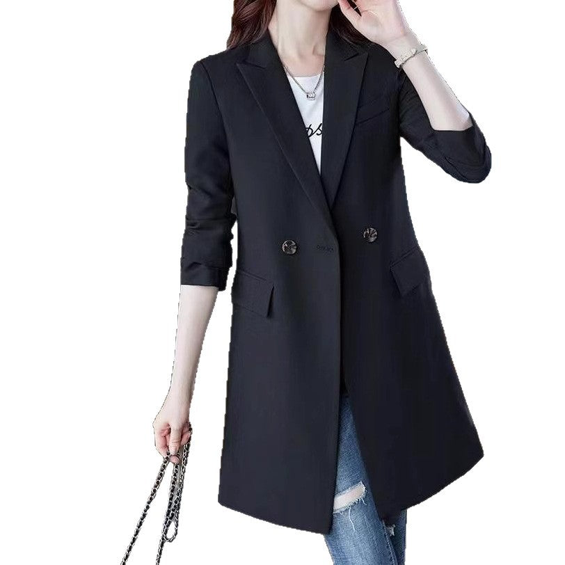 Kvinder mode lang blazer med dobbelt knaplukning Stilla