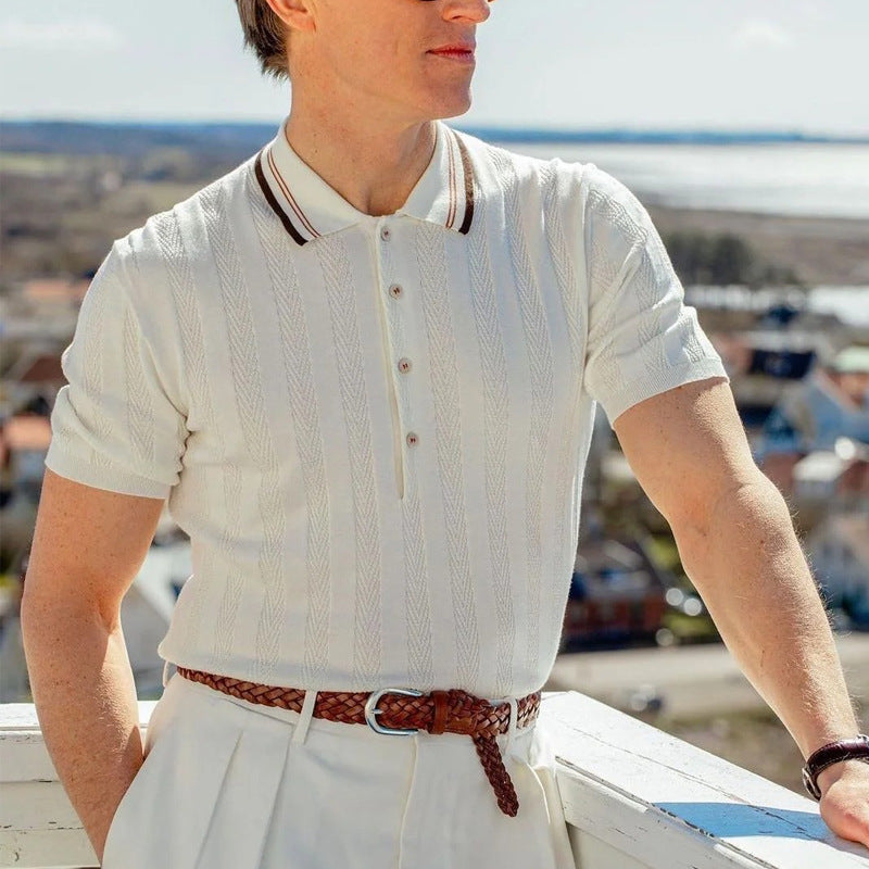 Herrer elegant strik-polo skjorte i vintage stil Stilla