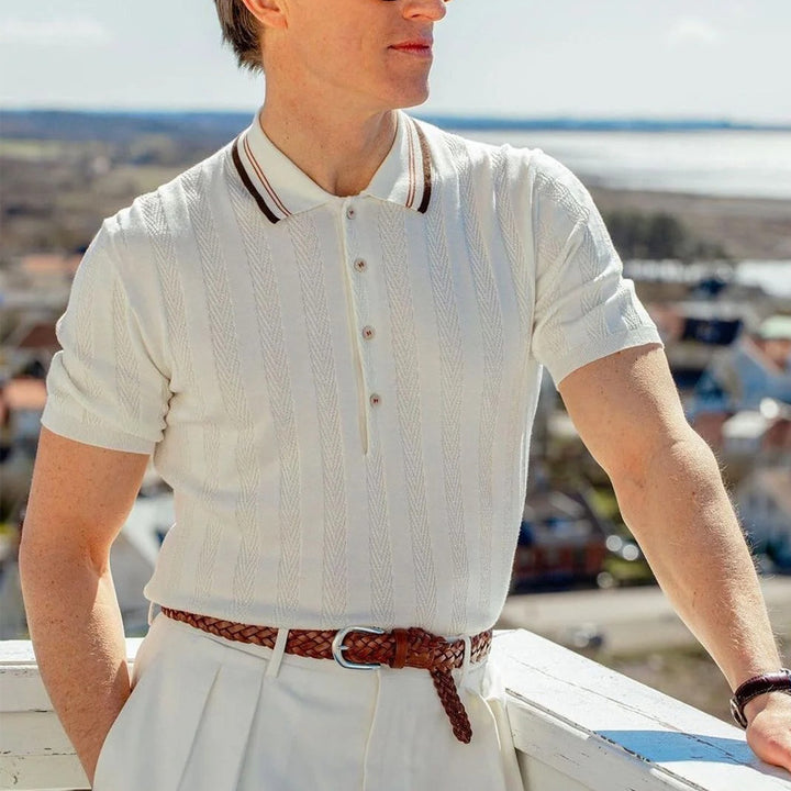 Herrer elegant strik-polo skjorte i vintage stil Stilla