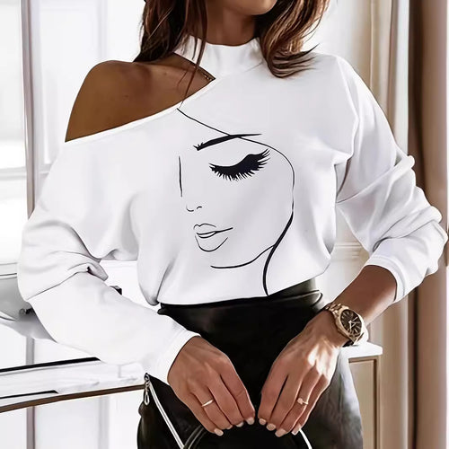 Dame Off-Shoulder Top med kreativ grafik Stilla