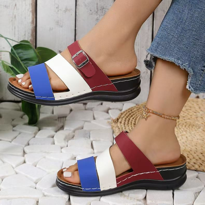 Dame behagelige Slide-sandaler med moderigtigt farveblok-design og justerbar rem Stilla