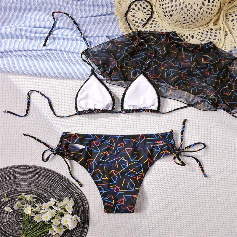 Dame Bikini-sæt med gennemsigtigt overdel og højt talje Skovae