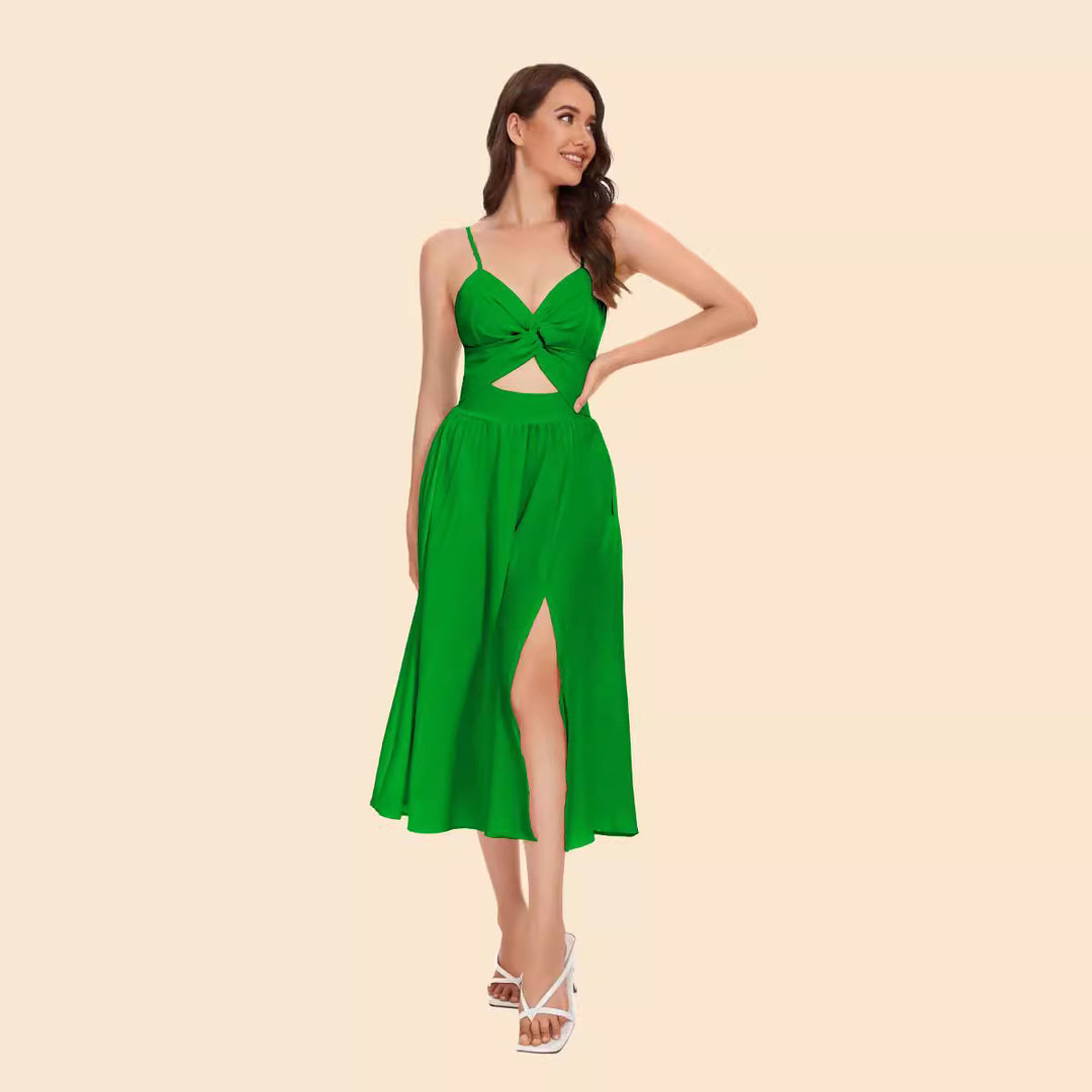 Women's two-piece ensemble with elegant knot-free blouse and flowing skirt with slit Skovae