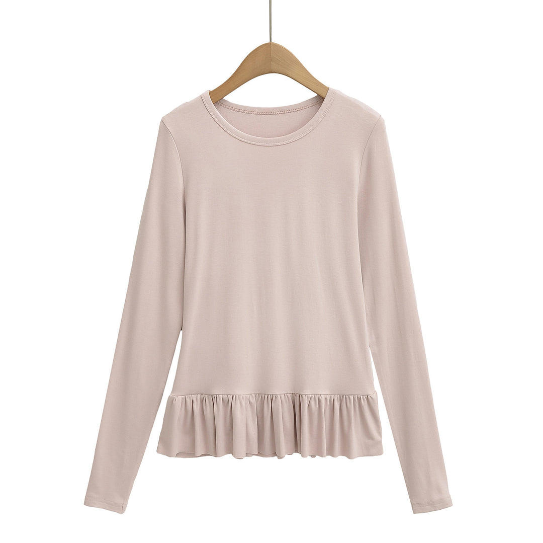Dame Longsleeve Top med flæse afslutning og rund halsudskæring Stilla