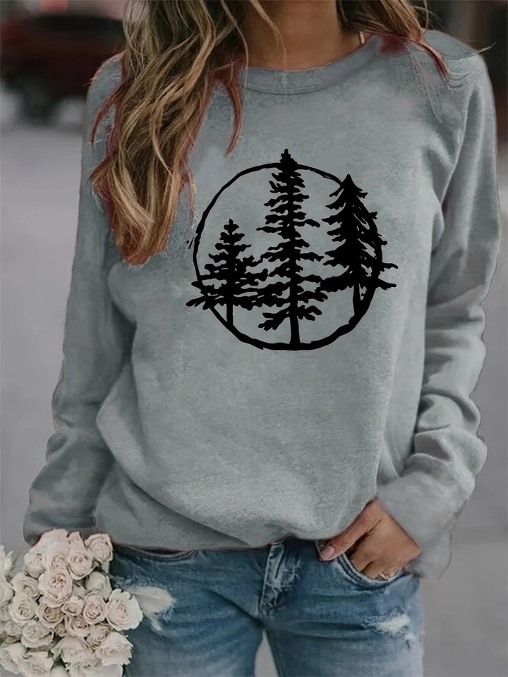 Kvinders sweatshirt med sejt naturmotiv og afslappet pasform Stilla