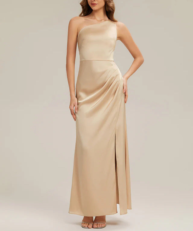 Damer Elegant One-Shoulder Aftenkjole med Drapering Skovae