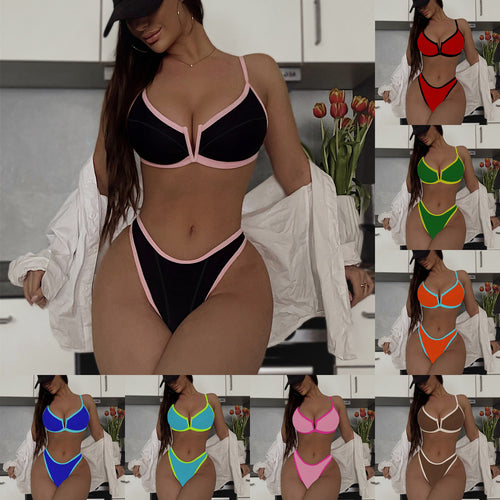 Dame Push-up Bikini med stilfuld V-udskæring Skovae