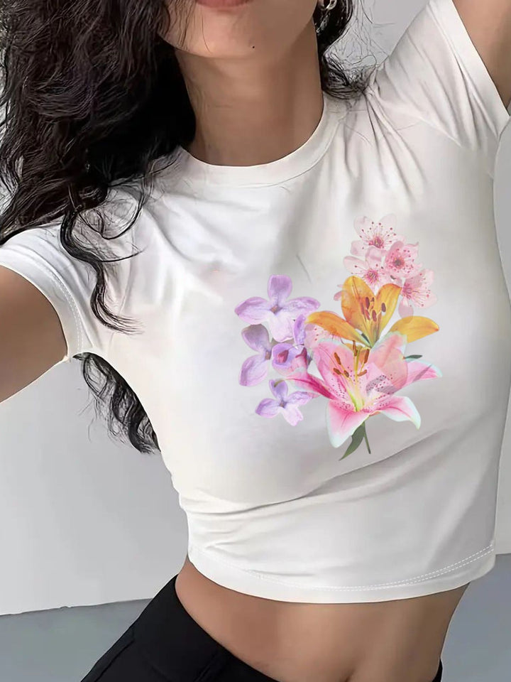 Dame Crop-T-shirt med kreativ telefon-design Skovae