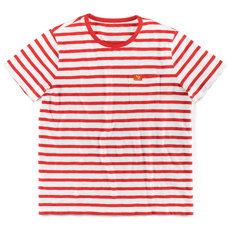 Herre nan maritim inspireret stribet T-shirt med brystlomme og slub-jersey Skovae