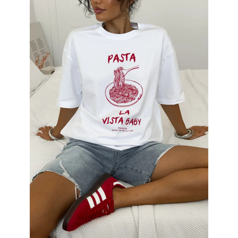 Dame T-shirt med kreativ pastadesign og afslappet pasform Stilla
