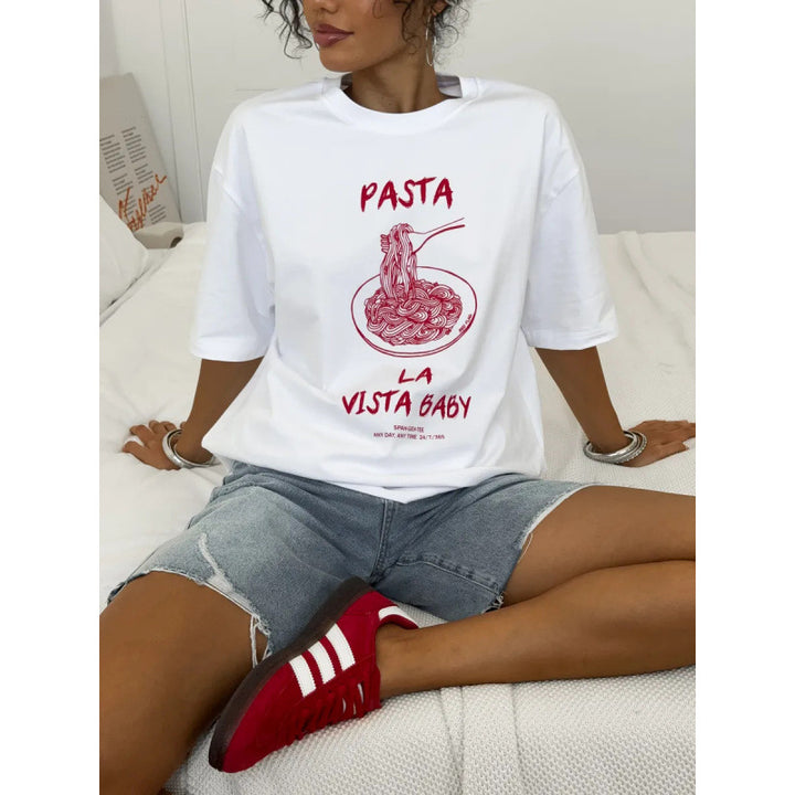 Dame T-shirt med kreativ pastadesign og afslappet pasform Stilla
