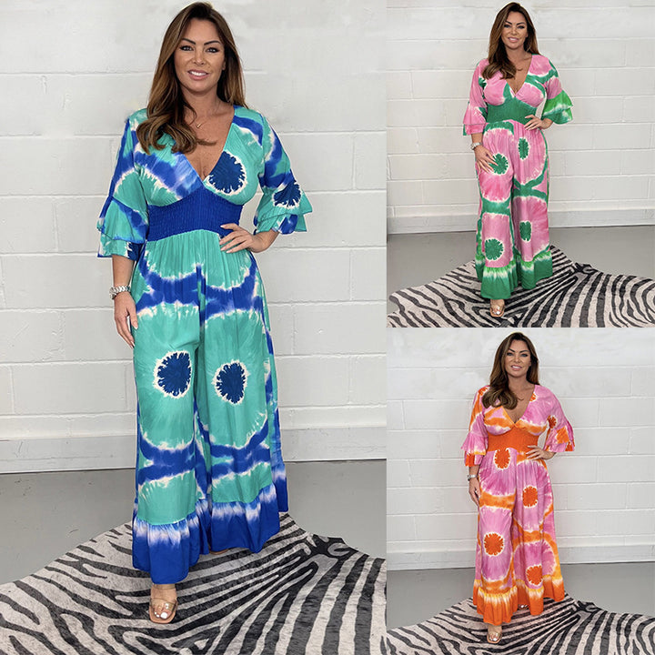 Dame Casual Jumpsuit med brede ben og raffinerede ærmedetaljer Stilla