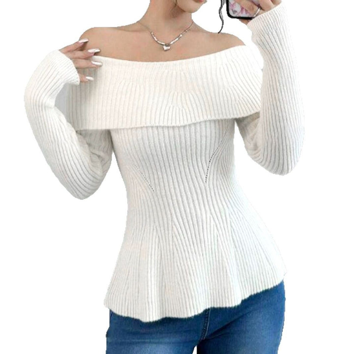 Dame Off-Shoulder Strikpullover med dekorative Ribstrukturer Stilla