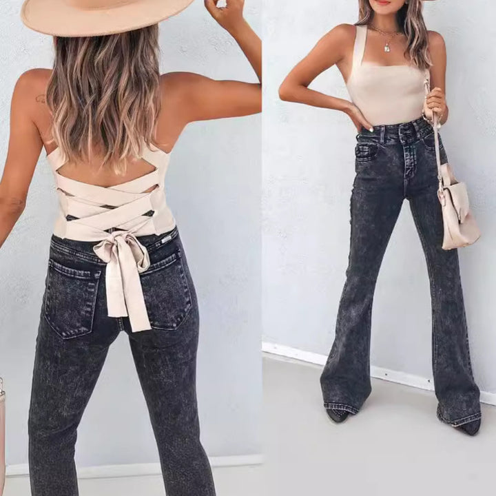 Dame Højtaljede Flared Jeans med moderne Used-effekt Stilla