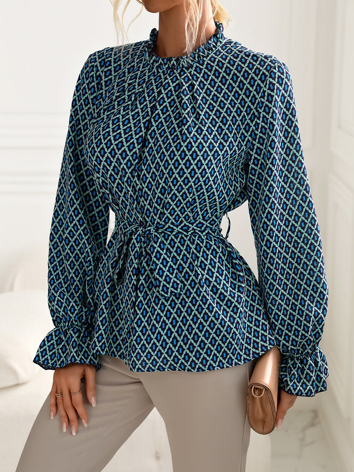 Dame festlig bluse med moderne geometrisk mønster Stilla