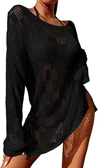 Damer hæklede Crop-Top med vide ærmer og løs pasform Skovae