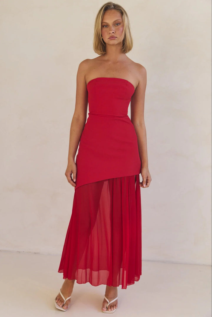 Kvinders elegante bandeau maxi kjole med svævende chiffon nederdel og kropsnær bodice