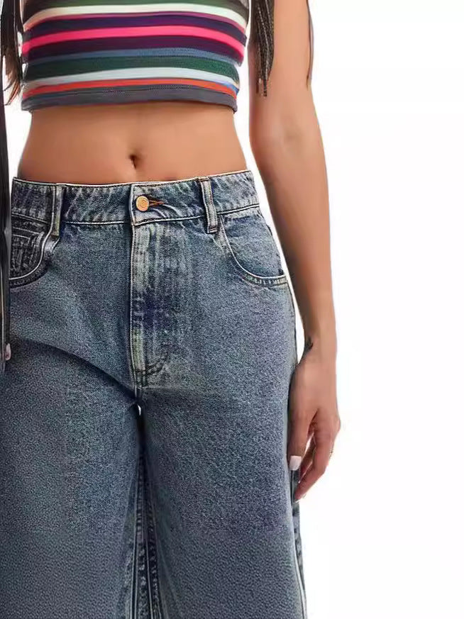Dame Jeans-Bermudaer med frynset kant og høj talje Stilla