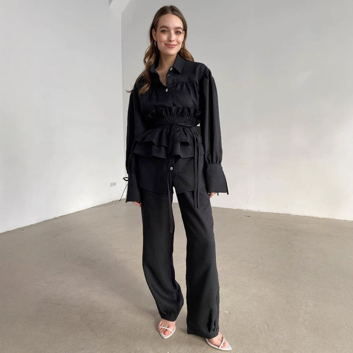 Dame Casual Bluse med Rynker og Talje bælte Stilla