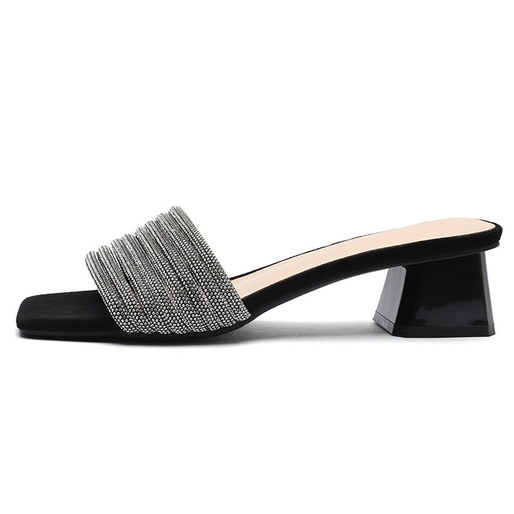 Femme Strass-dekoreret Blokhæl Slide Sandaler Stilla