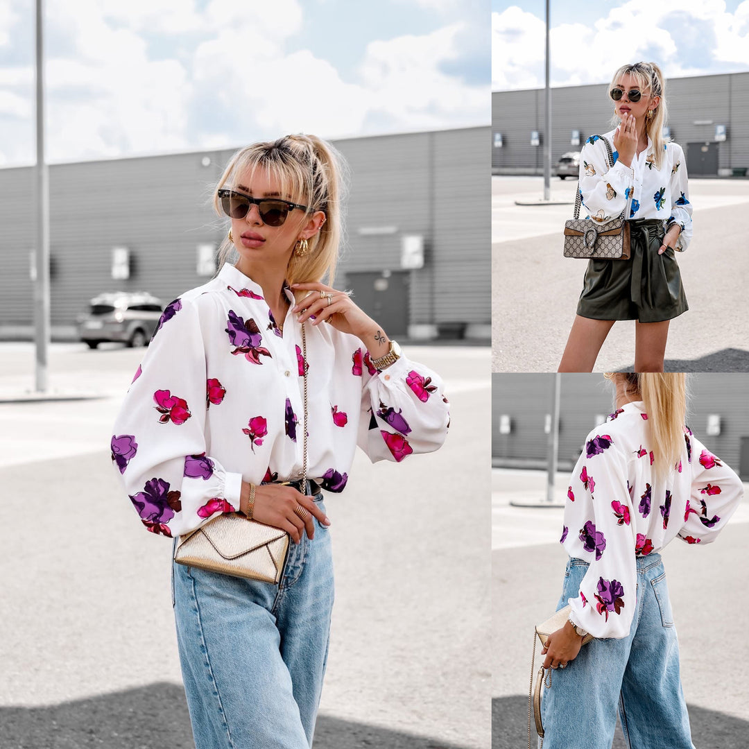 Dame elegant bluse med floraltrykt Stilla