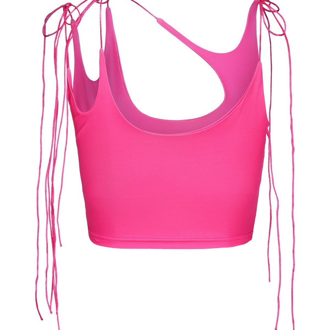 Dame Crop-Top med ensidig Cut-Out og trendy bånd Skovae