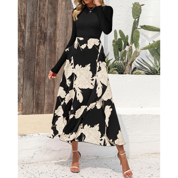 Dame Floral Print Maxi Kjole med Langærmet Top Stilla