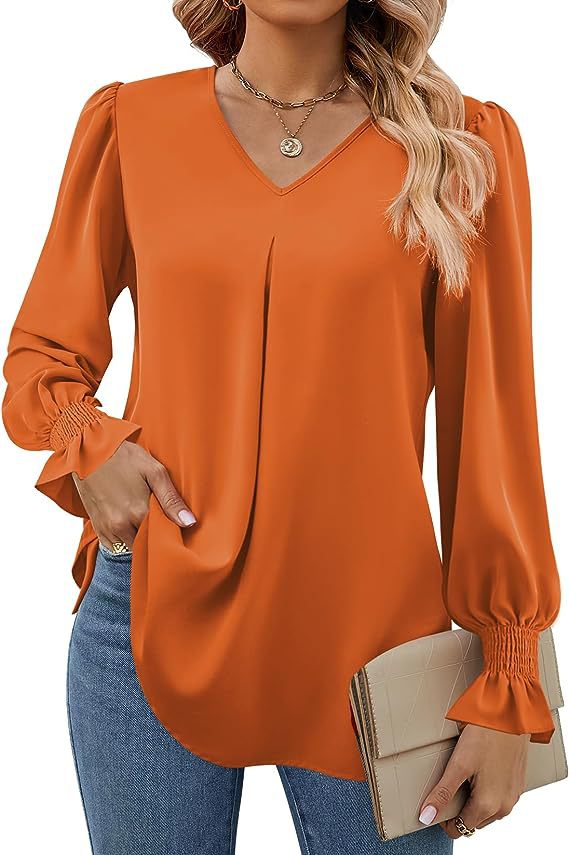 Dame elegant bluse med V-udskæring og voluminøse ærmer Stilla