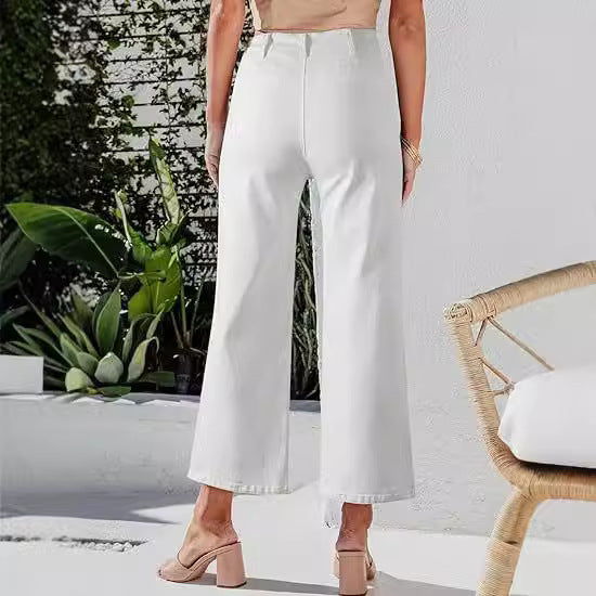 Dame High-Waist Jeans med knapdetalje og bred ben Skovae