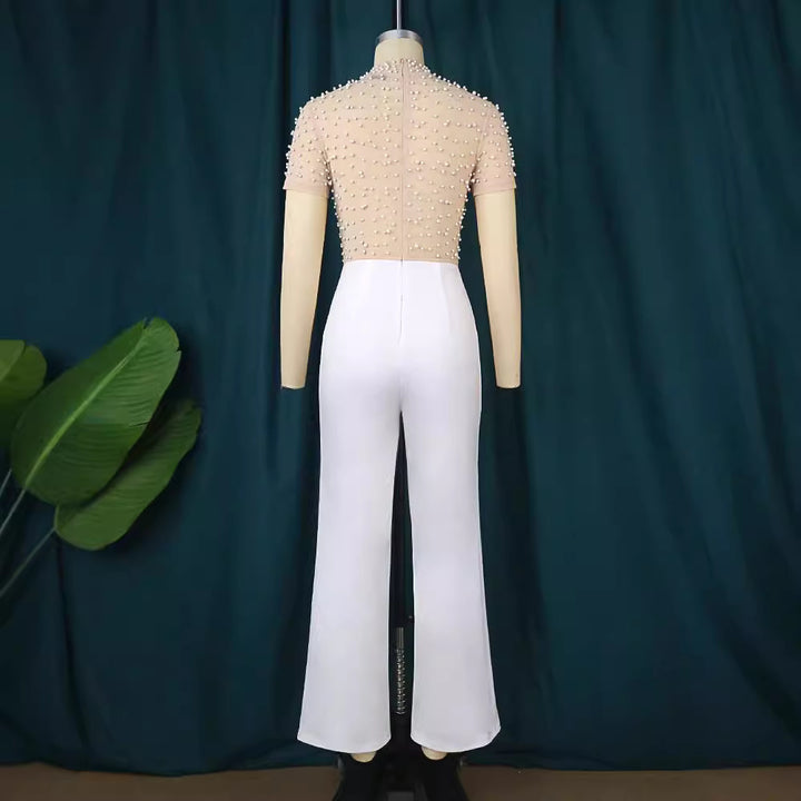 Dame elegant jumpsuit med glimrende perle detaljer Skovae