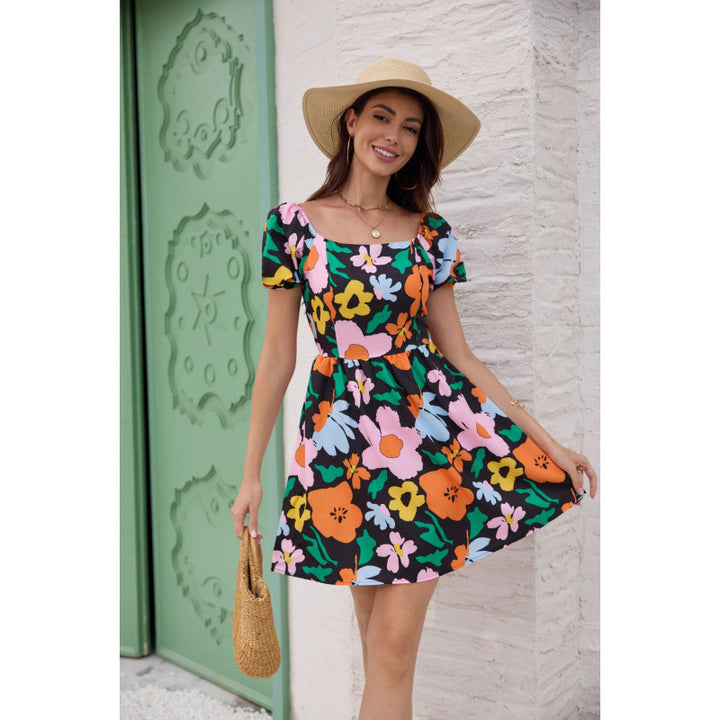 Femme Puff Ærme Floral Mini Kjole Stilla