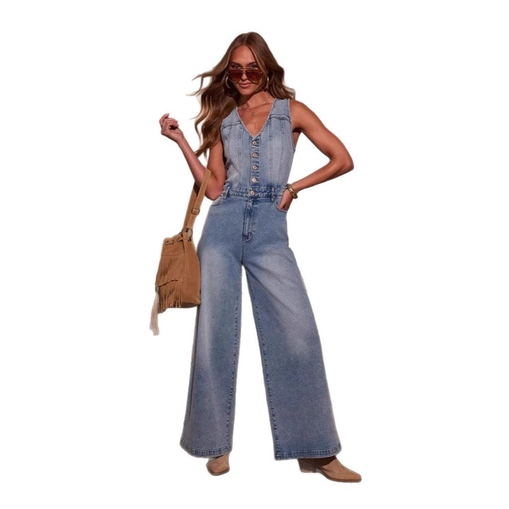 Damer Jumpsuit med bredt skårne ben og elegant knapliste Stilla