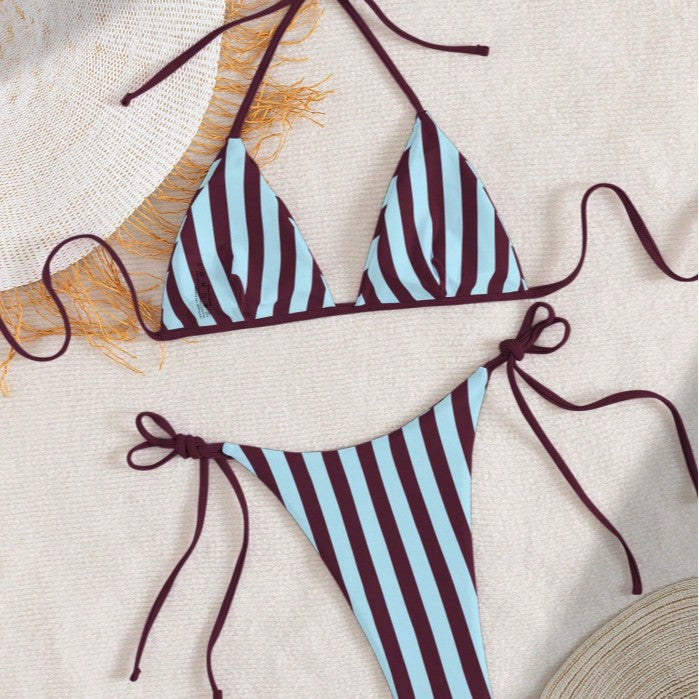 Dame Triangel-Bikini med justerbart bindebånd og moderne stribemønster Skovae