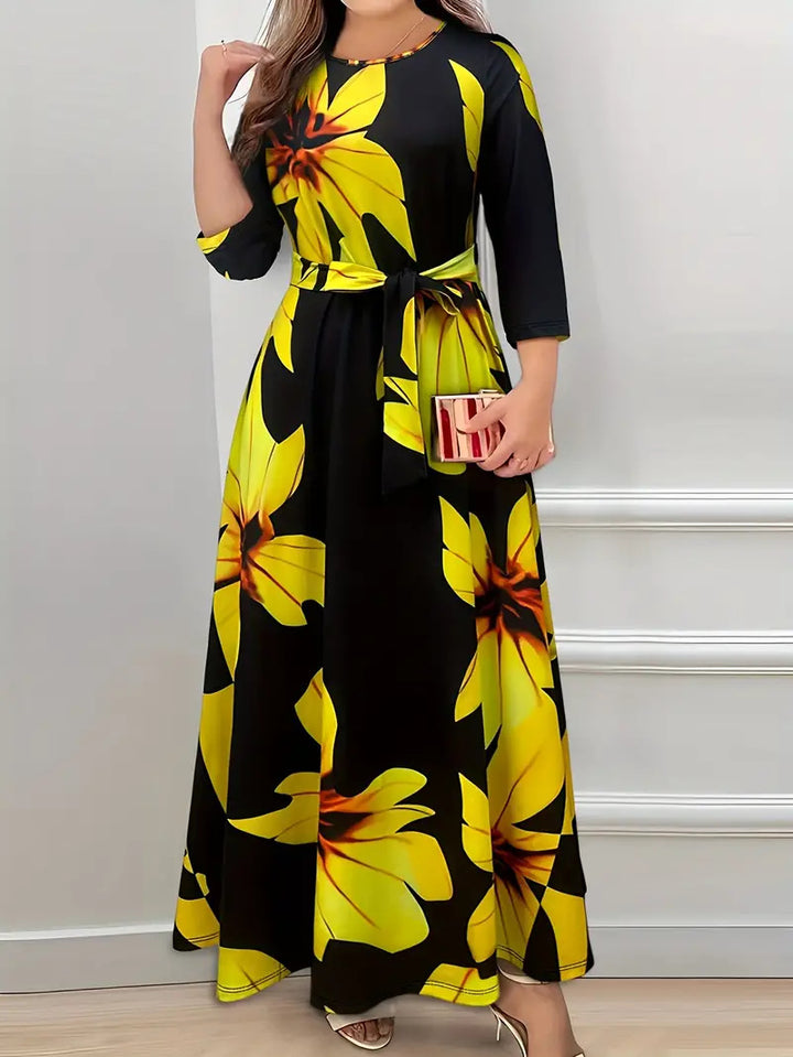 Dame Elegant Maxikjole med blomsterdesign og taljebælte Stilla