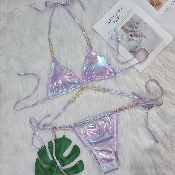 Dame iriserende perle triangle bikini sæt Stilla