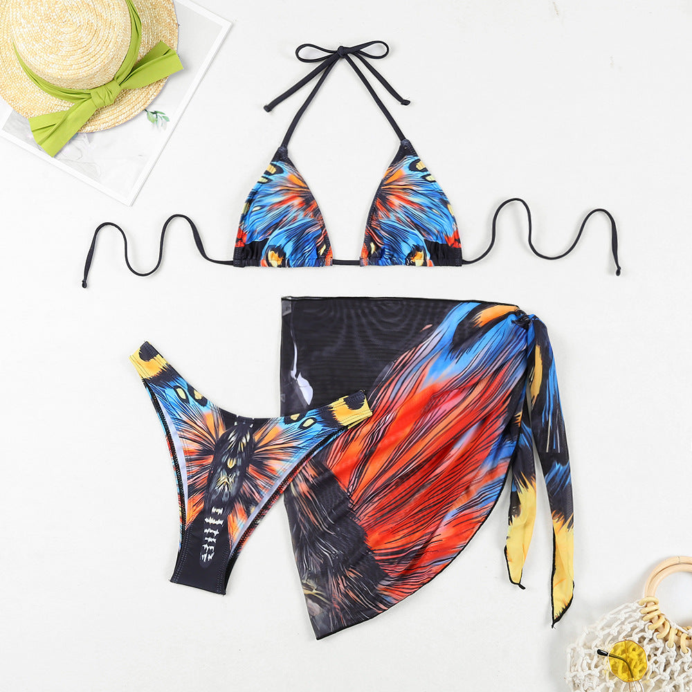 Damer Farverig Trekants-Bikini med Pareo Stilla