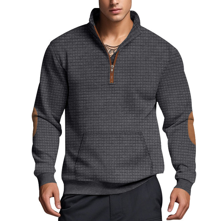 Herrer sweater med ståkrave og elegante læderdetaljer Stilla